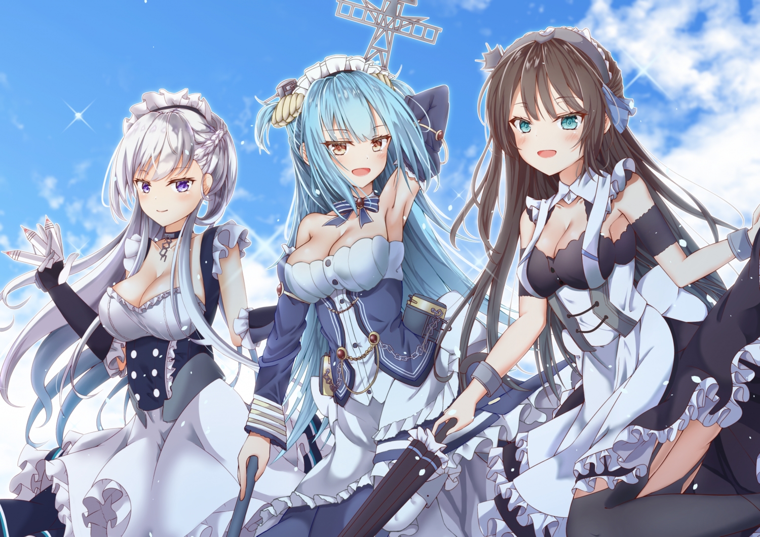 anthropomorphism, apron, aqua_eyes, azur_lane, belfast_(azur_lane), blue_eyes, blush, braids
