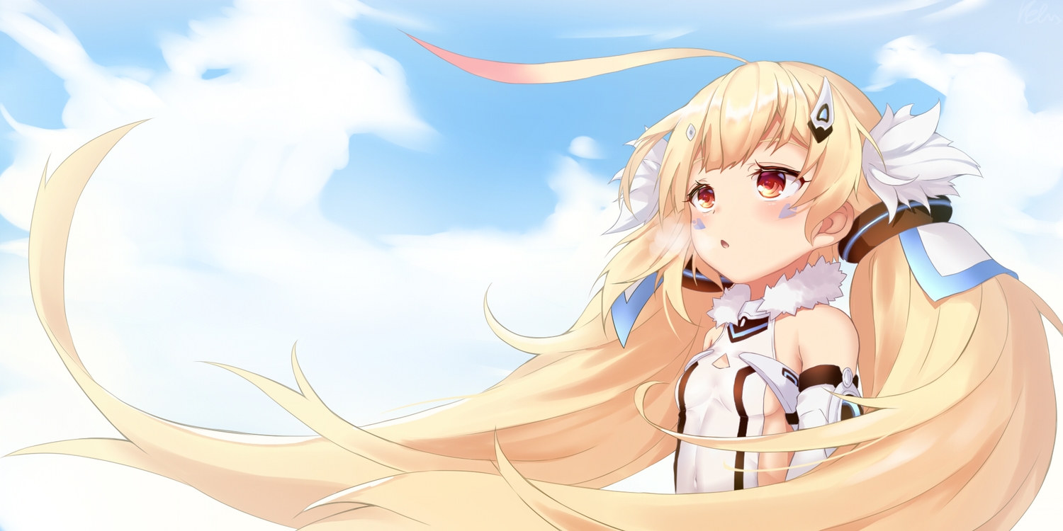 anthropomorphism, azur_lane, blonde_hair, breasts, clouds, eldridge_(azur_lane), loli, long_hair