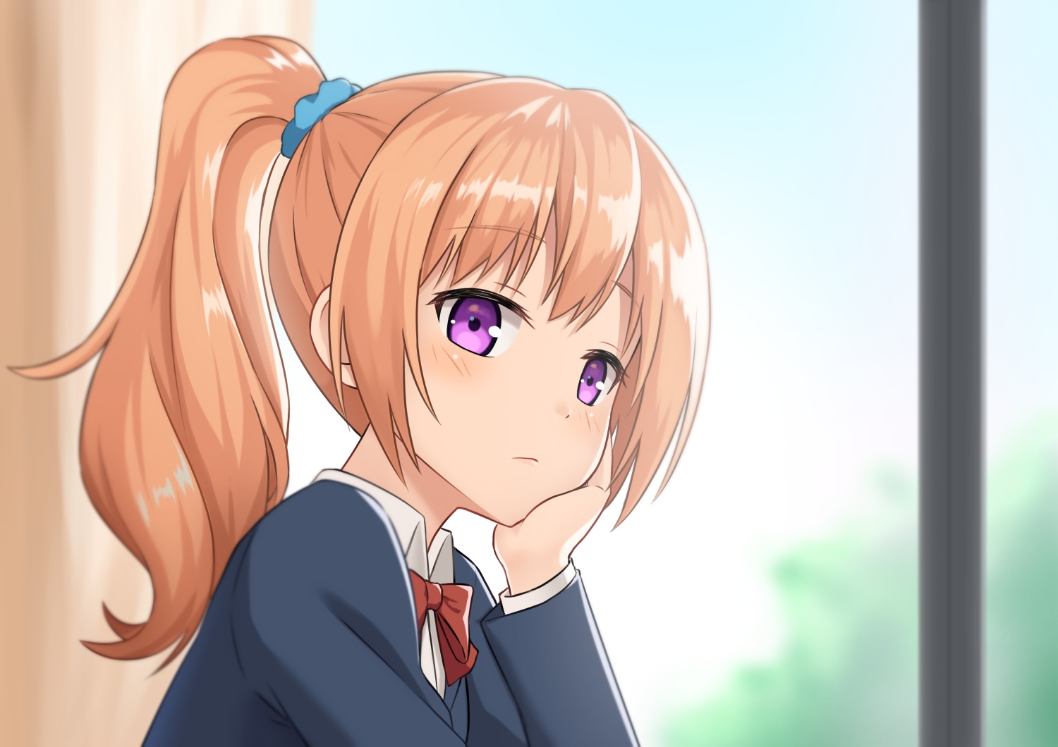 close, kurisu-kun, long_hair, orange_hair, original, ponytail, purple_eyes, risa_(kurisu-kun)