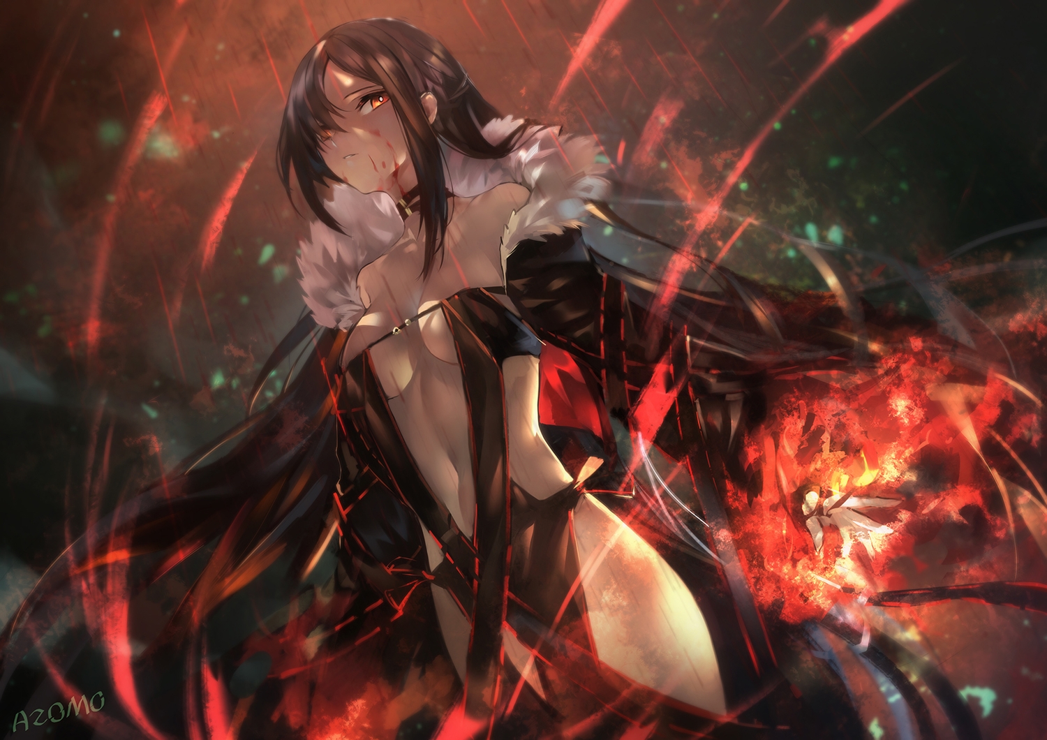 avamone, blood, breasts, brown_hair, choker, consort_yu_(fate), fate/grand_order, fate_(series)
