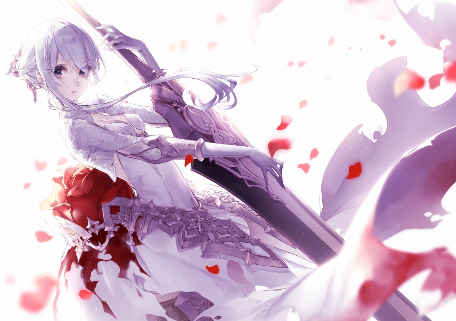dress, elbow_gloves, flowers, gloves, gray_eyes, jpeg_artifacts, rose, short_hair