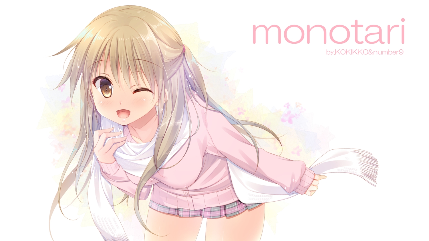 blush, brown_eyes, brown_hair, long_hair, original, scarf, school_uniform, sesena_yau