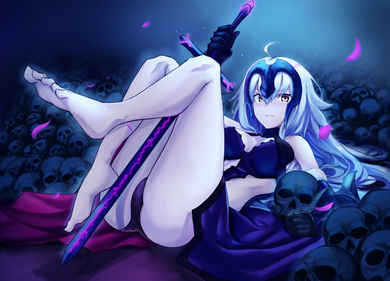 barefoot, blush, breasts, dress, elbow_gloves, fate/grand_order, fate_(series), fifty1202