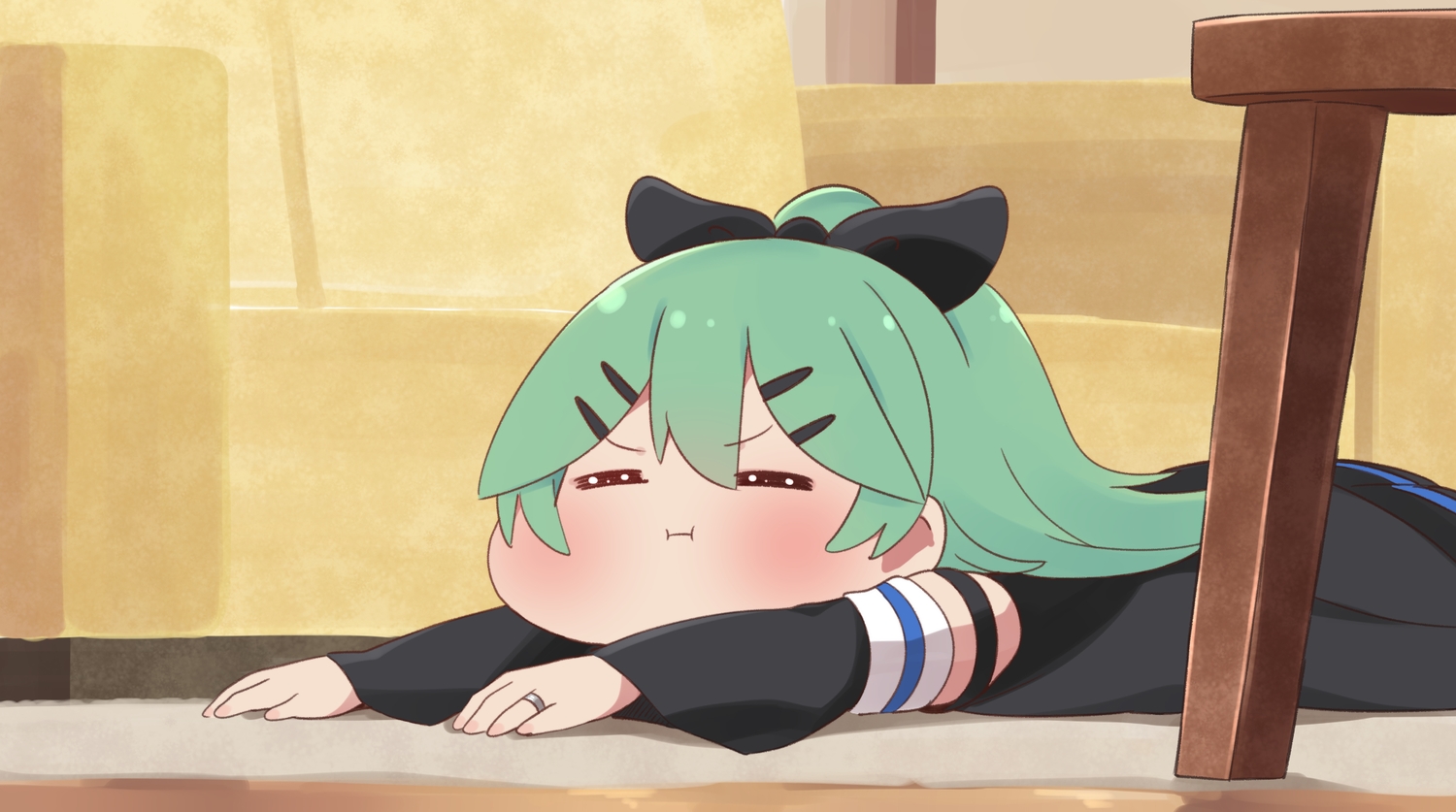 anthropomorphism, blush, green_hair, kantai_collection, long_hair, ponytail, suzuki_toto, yamakaze_(kancolle)