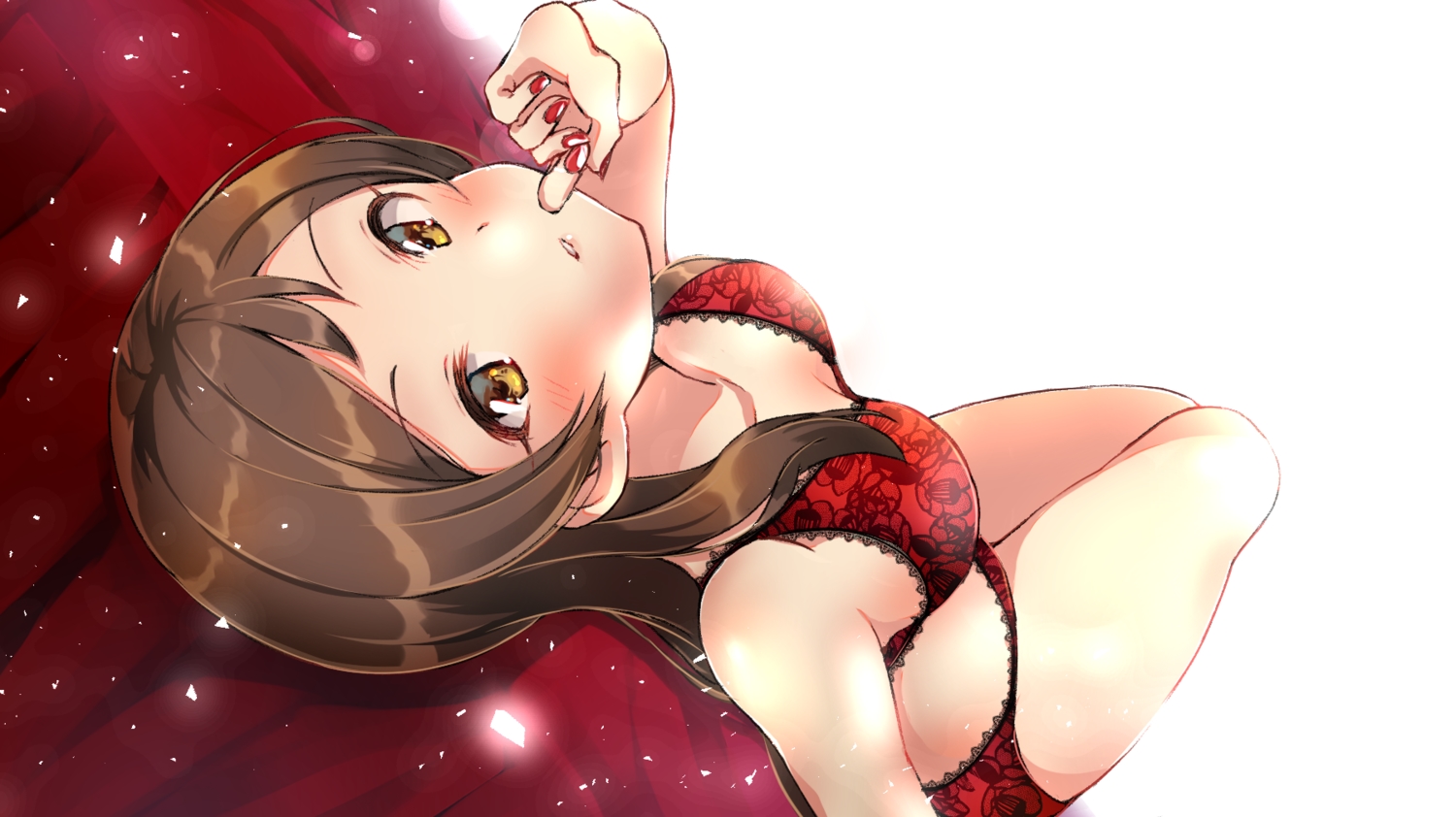 blush, bra, brown_hair, idolmaster, idolmaster_million_live!, kitazawa_shiho, panties, shiitake_taishi