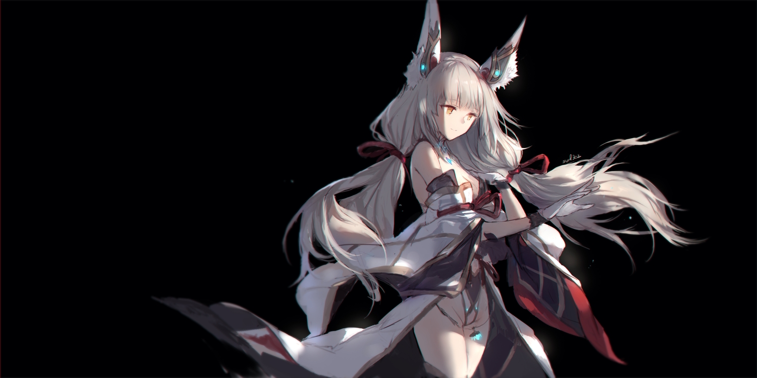 animal_ears, black, breasts, catgirl, cleavage, gloves, japanese_clothes, long_hair
