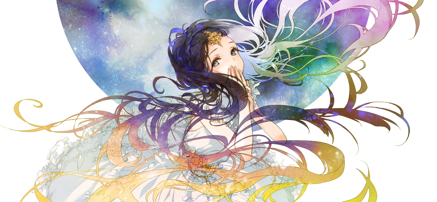 888myrrh888, black_hair, blue_eyes, dress, long_hair, original, white_hair
