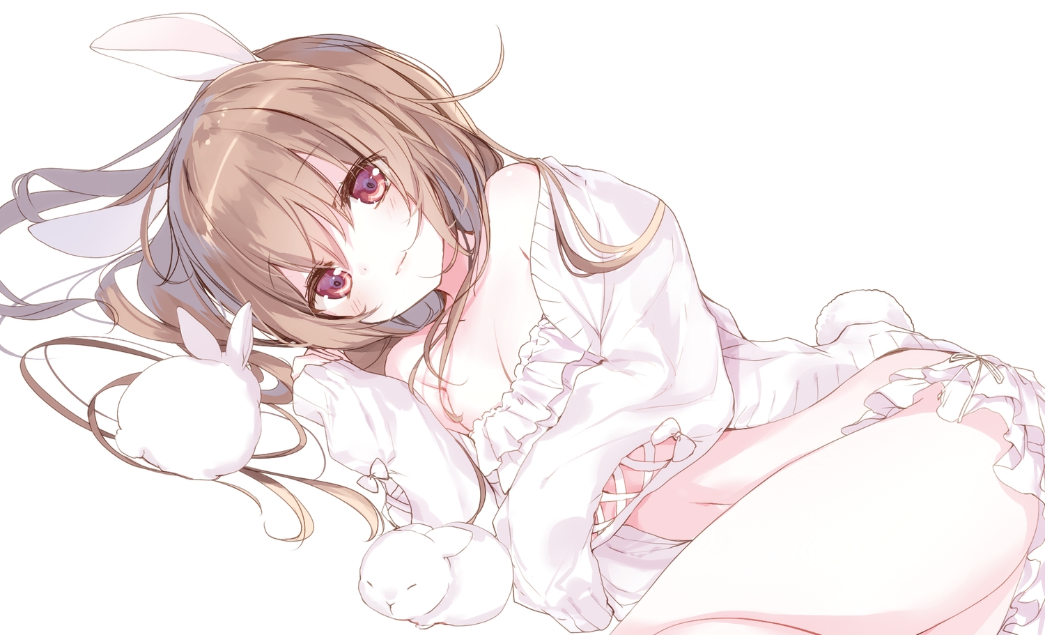 animal, animal_ears, breasts, brown_hair, bunny_ears, bunnygirl, cleavage, emia_(castilla)