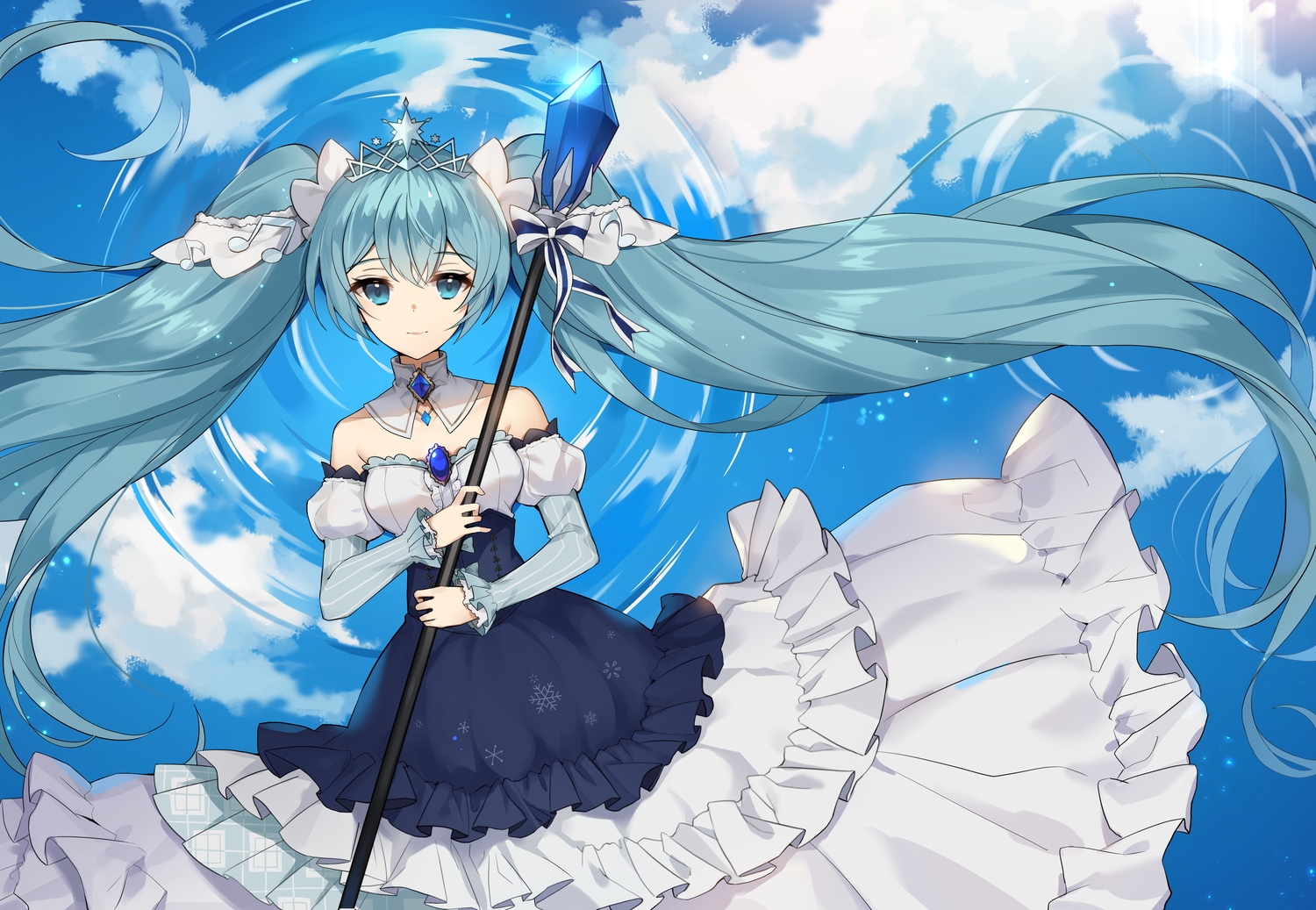 aliasing, aqua_hair, blue_hair, churi_(oxxchurixxo), clouds, dress, hatsune_miku, long_hair