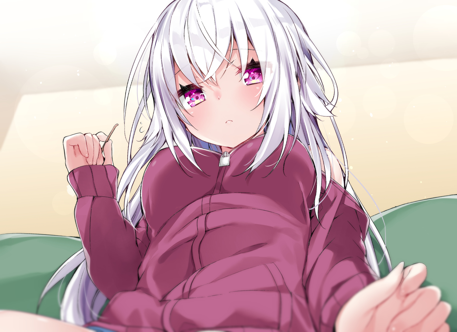 breasts, kamioka_shun'ya, long_hair, original, purple_eyes, shiori_(kamioka_shun'ya), white_hair