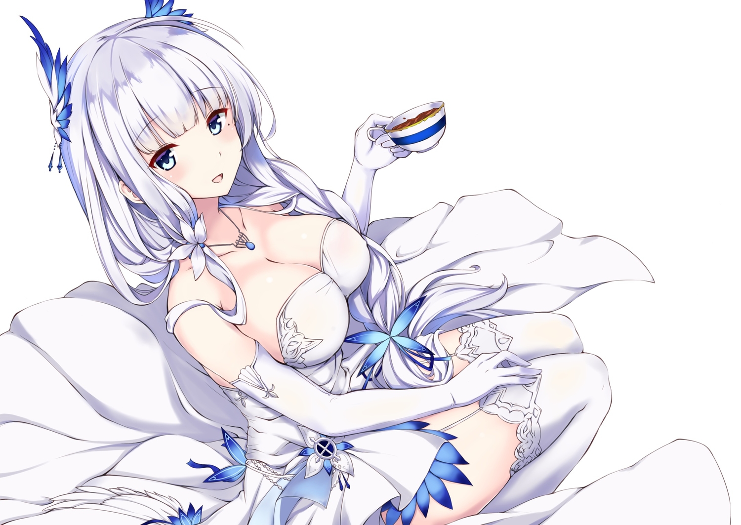 anthropomorphism, aqua_eyes, azur_lane, braids, breasts, cleavage, dress, drink