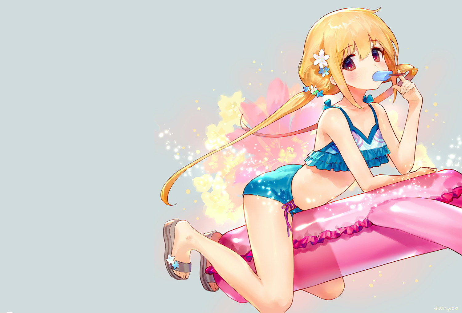 ainy77, bikini, blonde_hair, brown_eyes, flat_chest, futaba_anzu, idolmaster, idolmaster_cinderella_girls