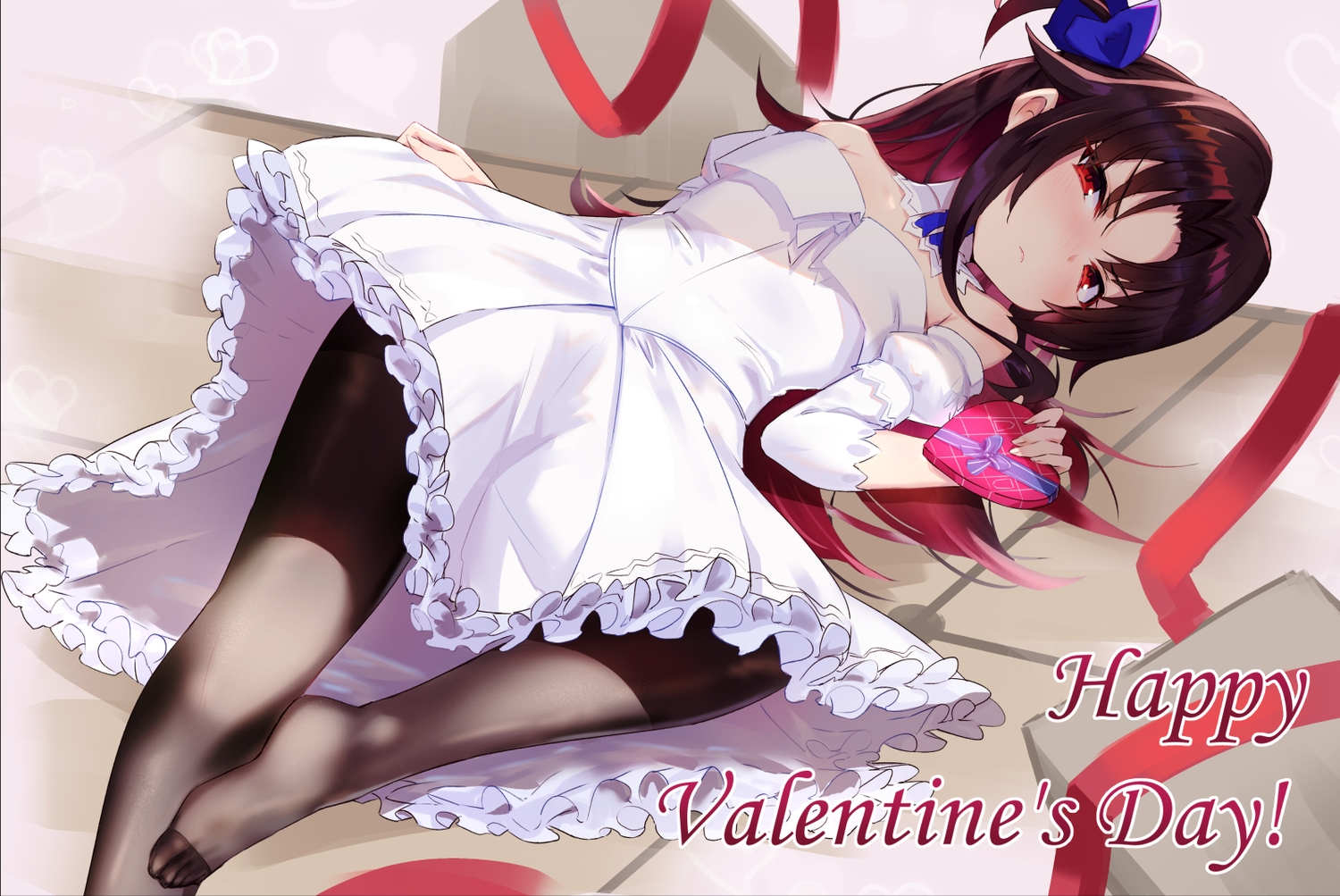 blush, brown_hair, dress, kakumayu, long_hair, pantyhose, red_eyes, ryuuou_no_oshigoto!