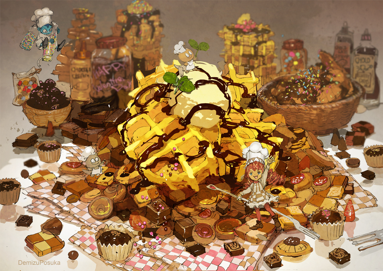 boots, cake, candy, chocolate, demizu_posuka, dress, food, hat