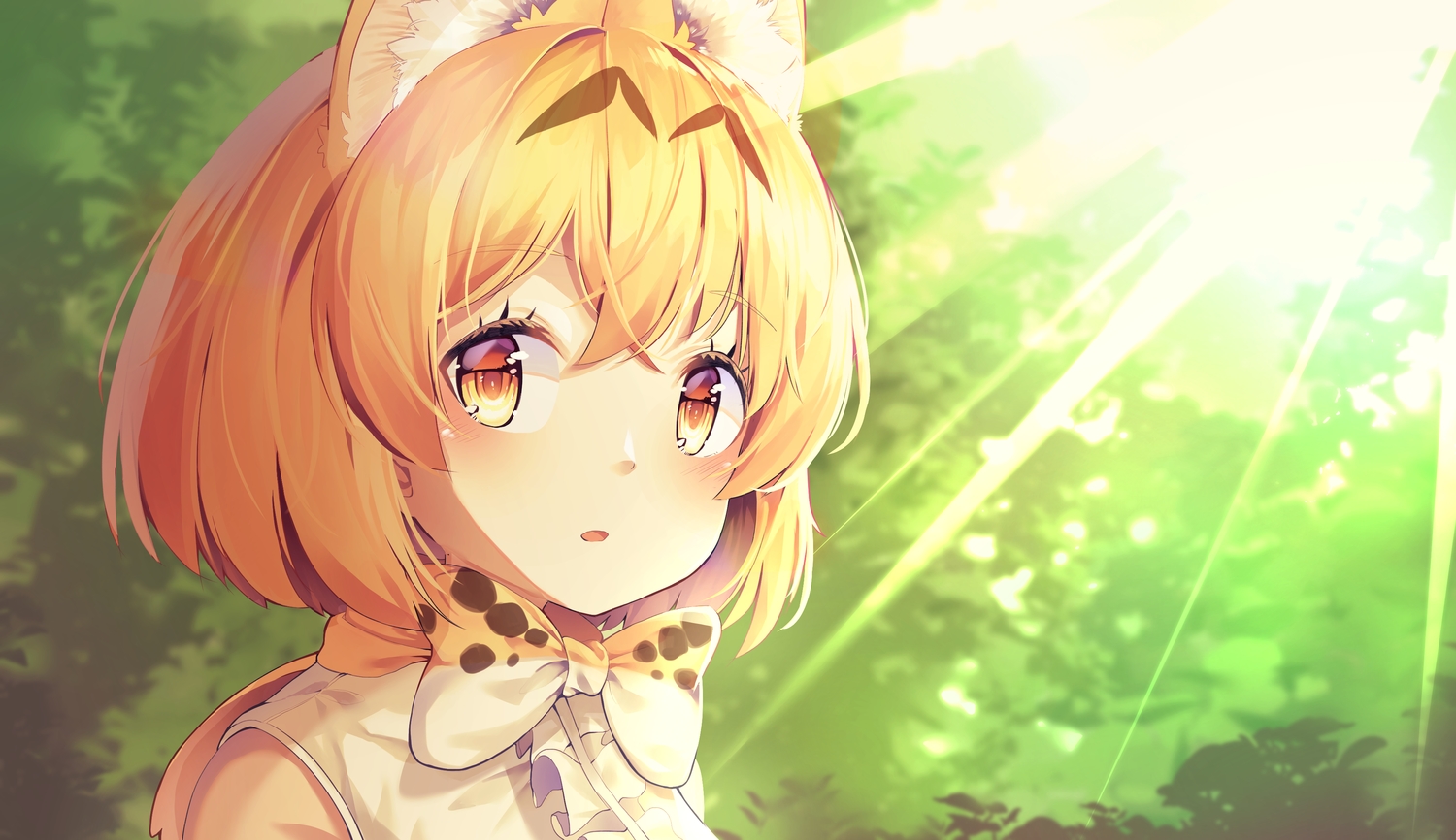 animal_ears, animal_ears_(artist), anthropomorphism, blonde_hair, blush, bow, catgirl, close