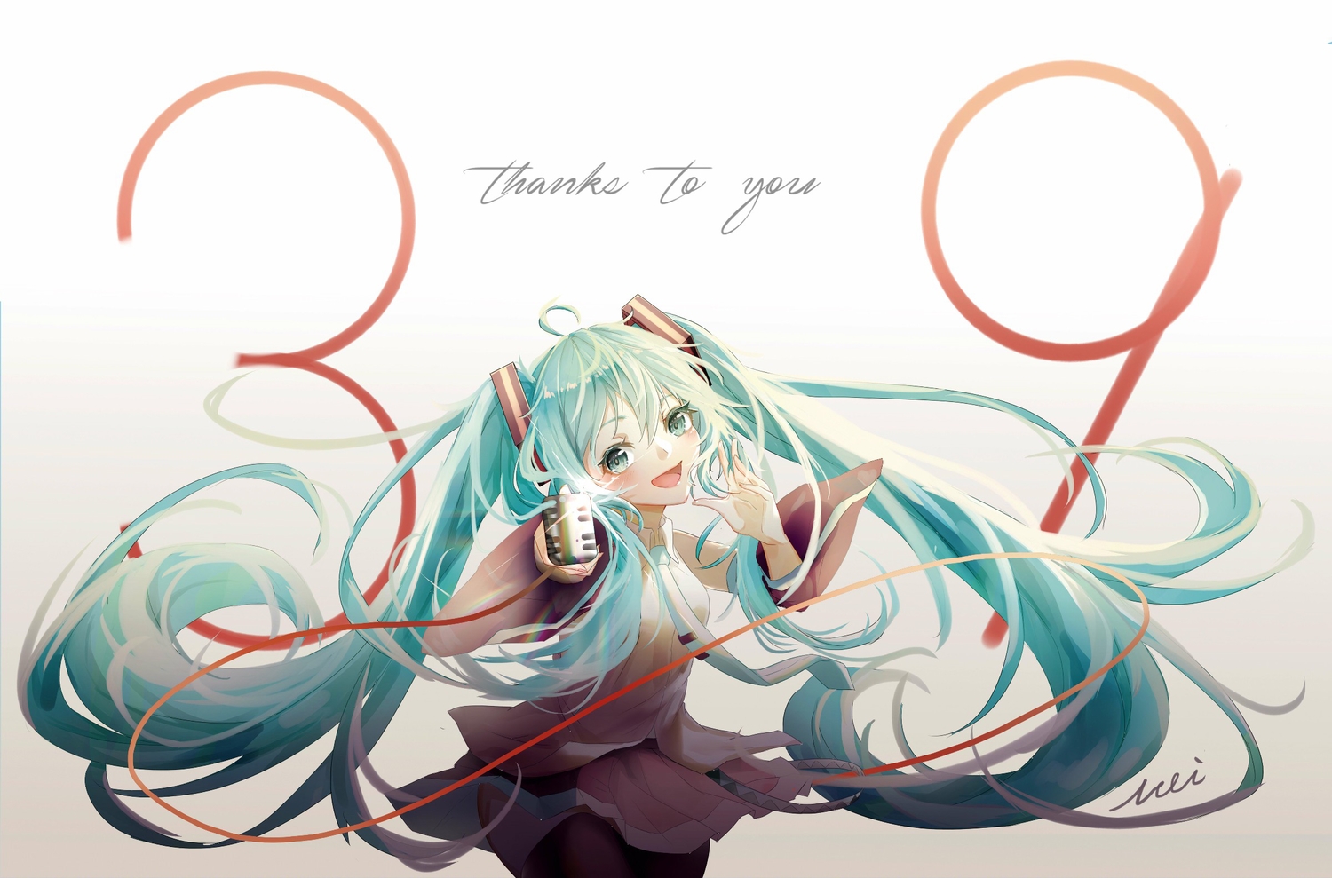 aliasing, aqua_eyes, aqua_hair, gradient, hatsune_miku, ichigo_mayonnaise, long_hair, microphone, twintails, vocaloid