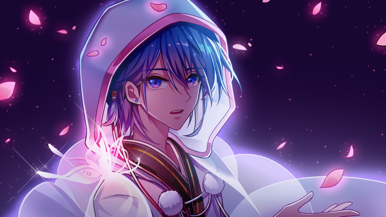 all_male, aqua_eyes, blue, blue_hair, hood, japanese_clothes, kaito, kazenemuri