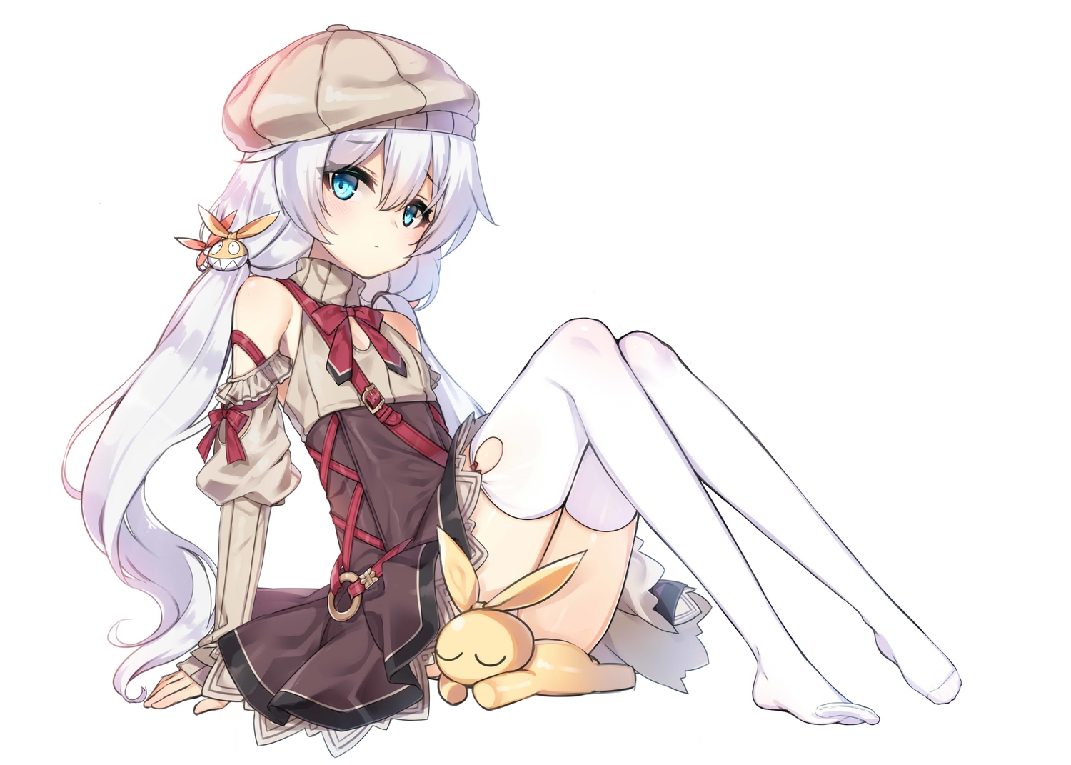 aqua_eyes, blush, bow, bunny, dress, flat_chest, hat, honkai_impact