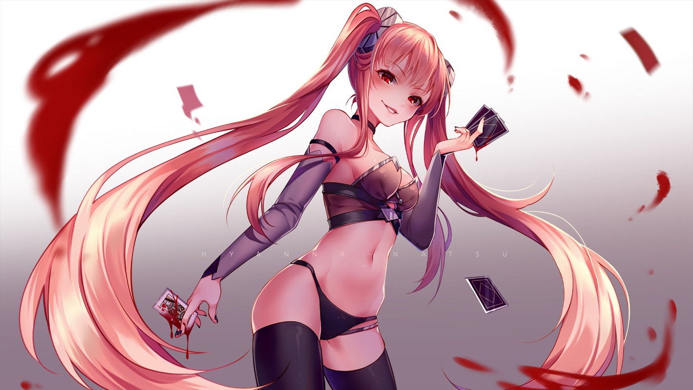 blood, blush, breasts, cleavage, gradient, hyanna-natsu, long_hair, navel