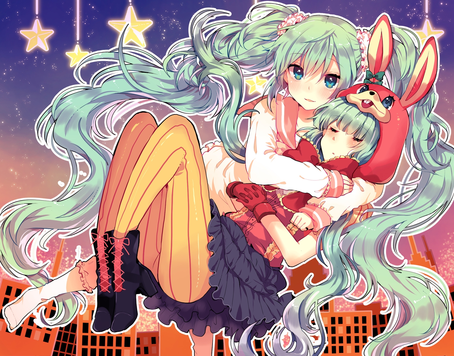 animal_ears, aqua_eyes, blush, boots, bunny_ears, bunnygirl, gloves, green_hair