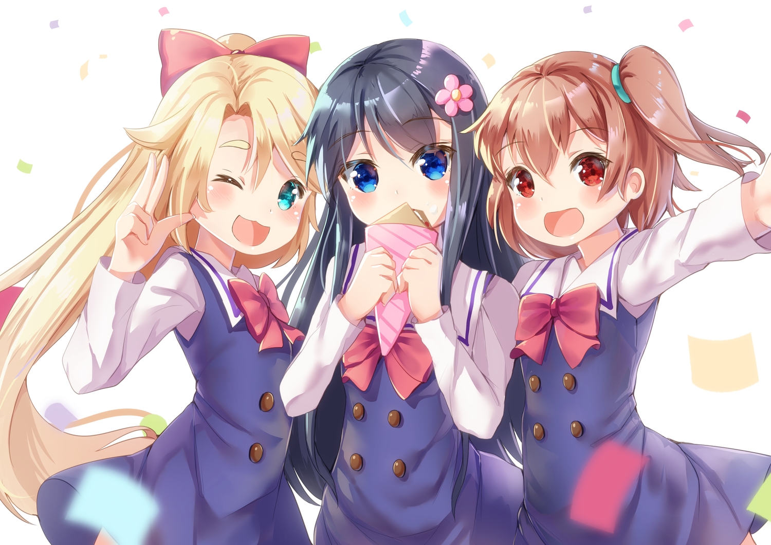 aqua_eyes, black_hair, blonde_hair, blue_eyes, brown_hair, cat_smile, himesaka_noa, holmemee