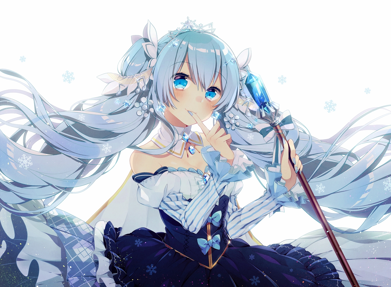aliasing, aqua_eyes, aqua_hair, asagao_minoru, blush, bow, breasts, cleavage