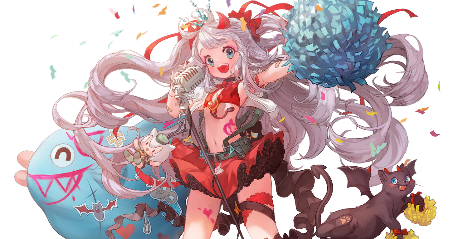 animal, aqua_eyes, bikini_top, cat, cheerleader, choker, destiny_child, flat_chest