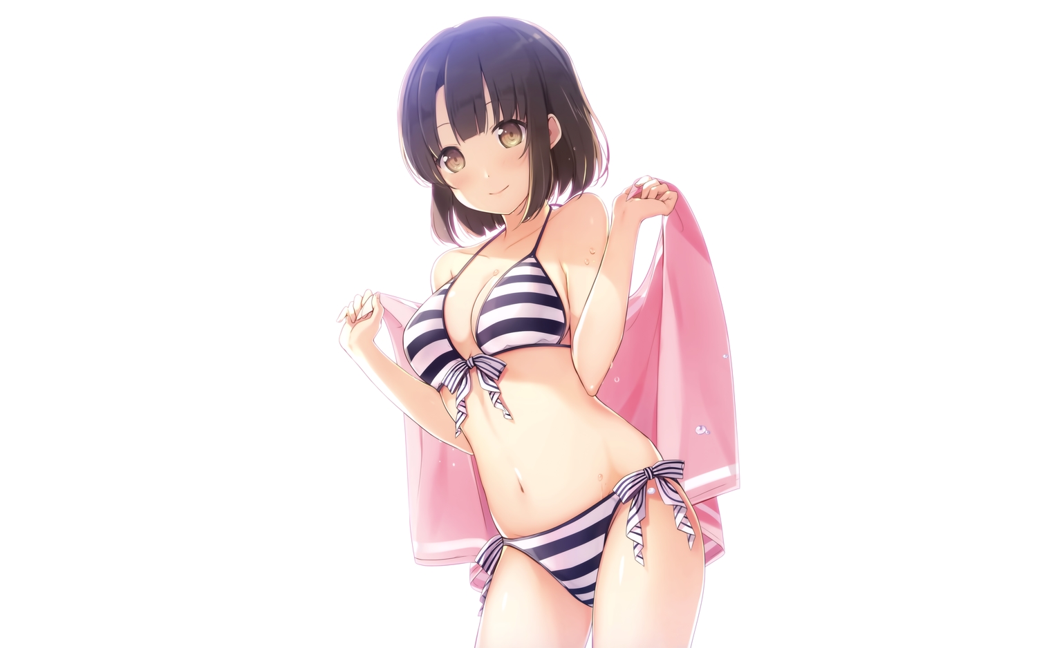 6u_(eternal_land), bikini, brown_eyes, brown_hair, katou_megumi, navel, saenai_heroine_no_sodatekata, scan