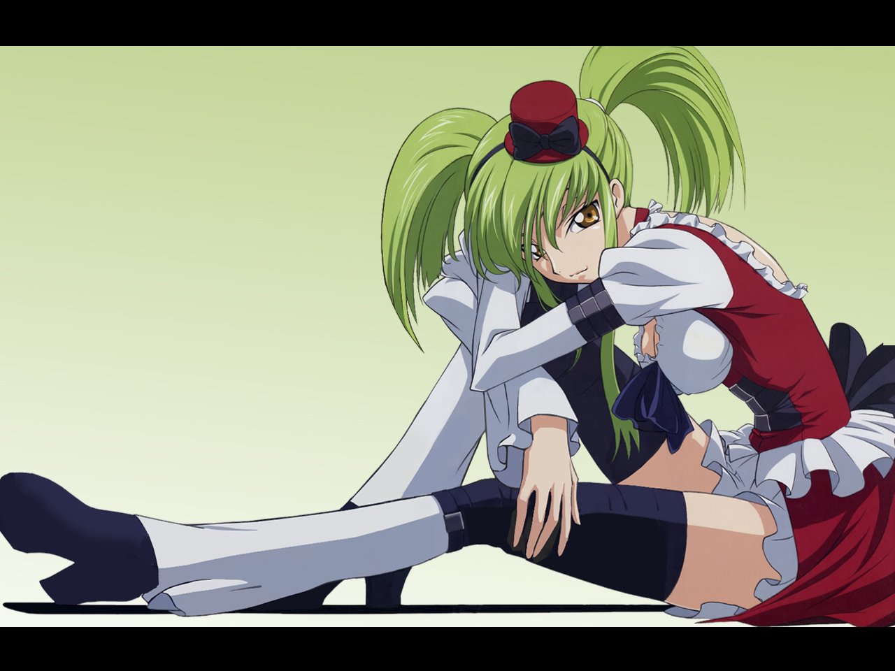 cc, code_geass, dress, green, green_hair, hat, sakamoto_shuuji, thighhighs