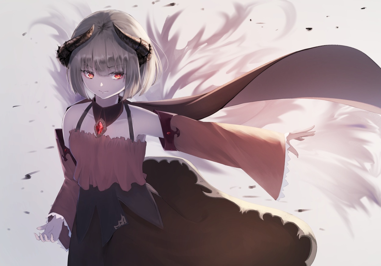 aliasing, cacao_devil, gray, gray_hair, horns, original, red_eyes, short_hair