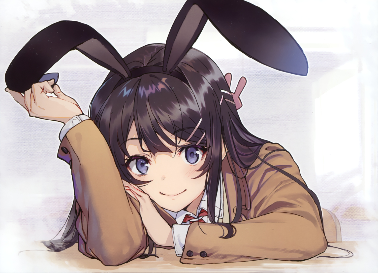 animal_ears, black_hair, blue_eyes, blush, bunny_ears, bunnygirl, long_hair, sakurajima_mai