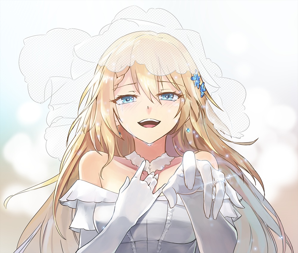 anthropomorphism, aqua_eyes, blonde_hair, blush, crying, elbow_gloves, g36_(girls_frontline), girls_frontline