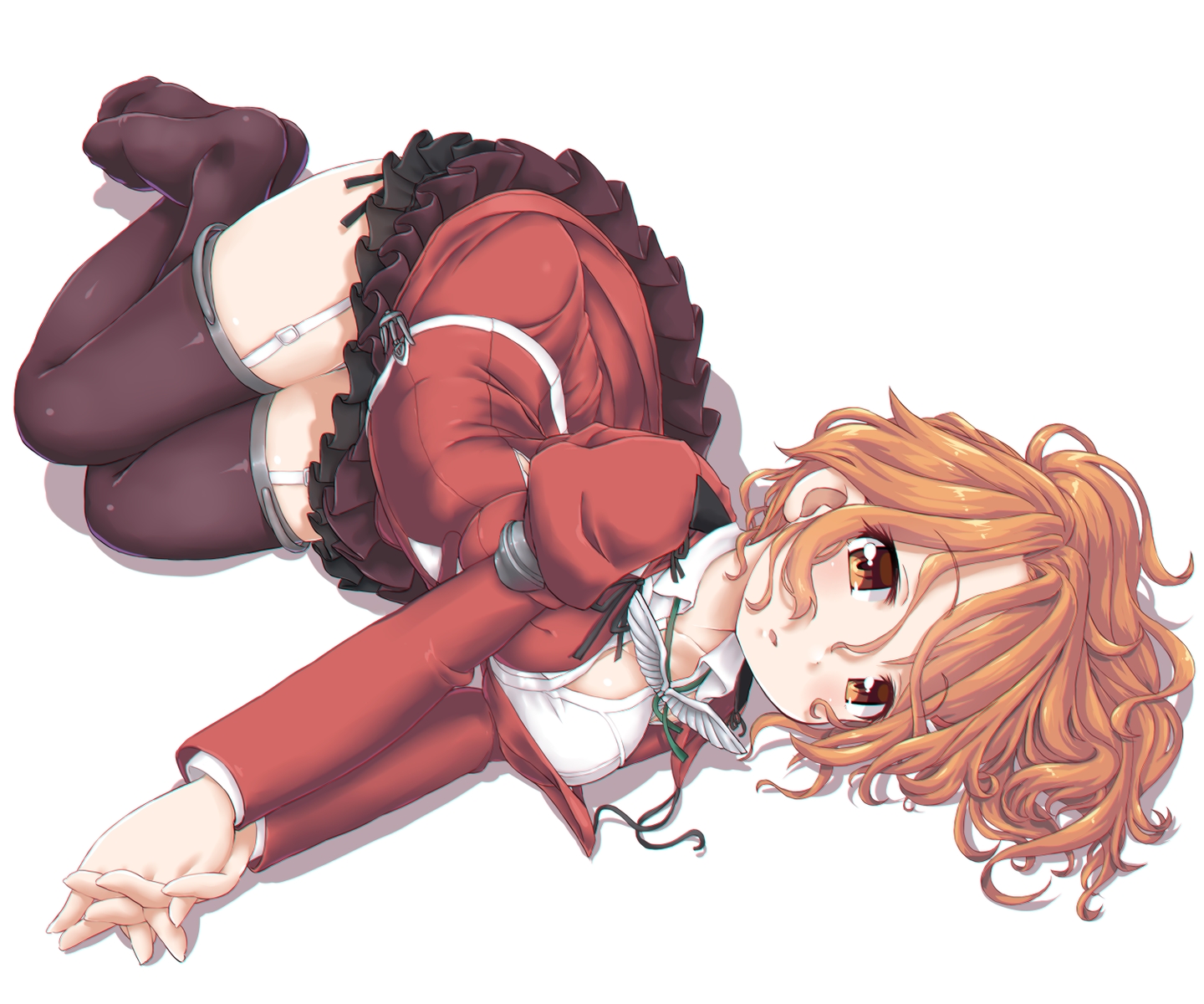 anthropomorphism, aquila_(kancolle), breasts, brown_eyes, brown_hair, cleavage, dd_(ijigendd), garter_belt