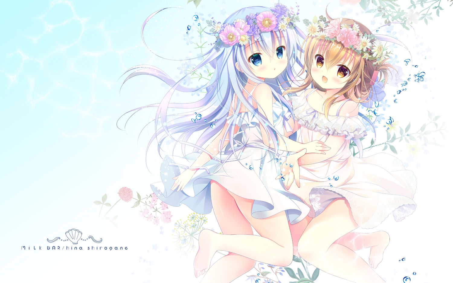 2girls, anthropomorphism, blue_eyes, blue_hair, brown_eyes, brown_hair, dress, hibiki_(kancolle)