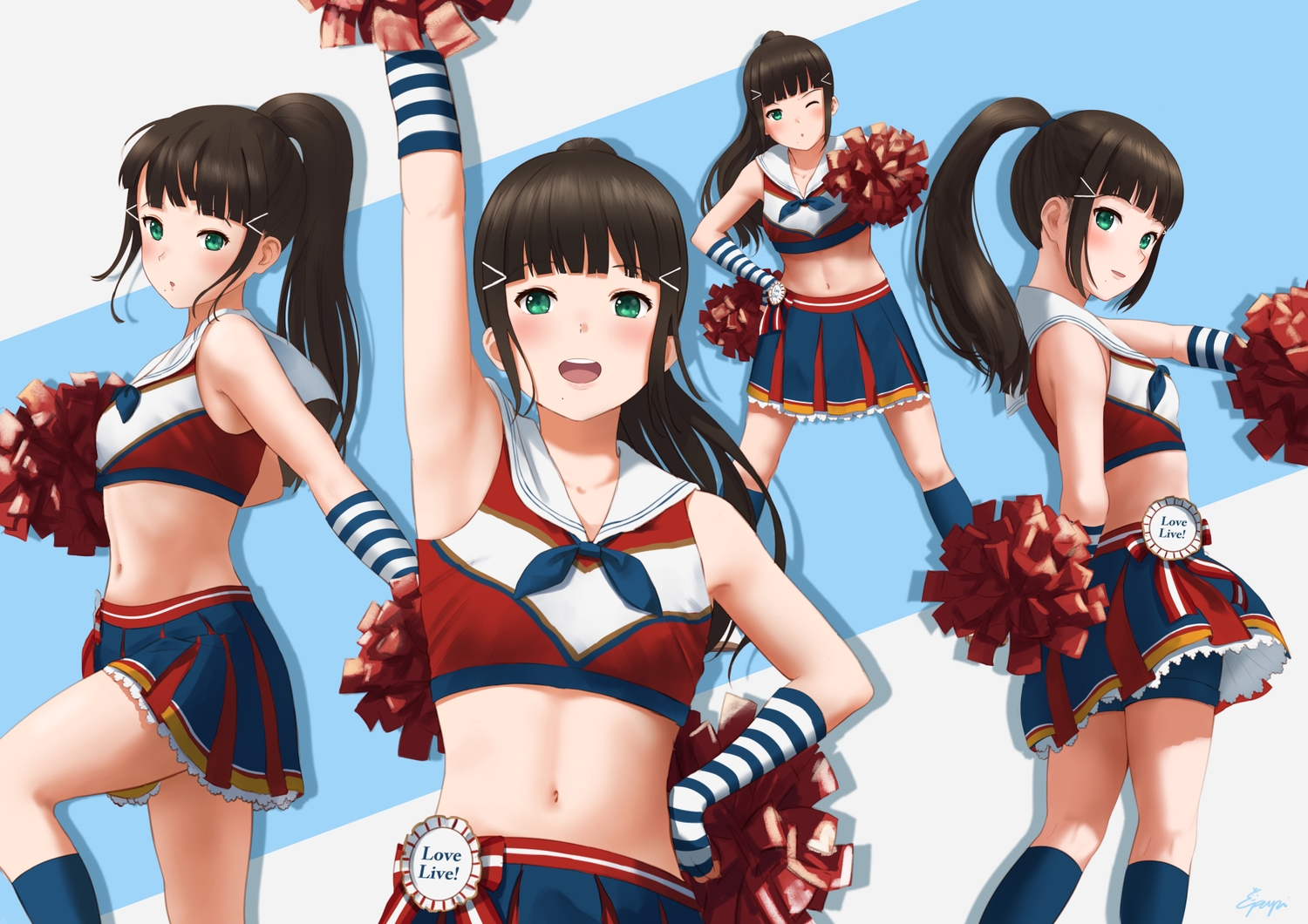 brown_hair, cheerleader, green_eyes, kurosawa_dia, long_hair, love_live!_school_idol_project, love_live!_sunshine!!, papi_(papiron100)