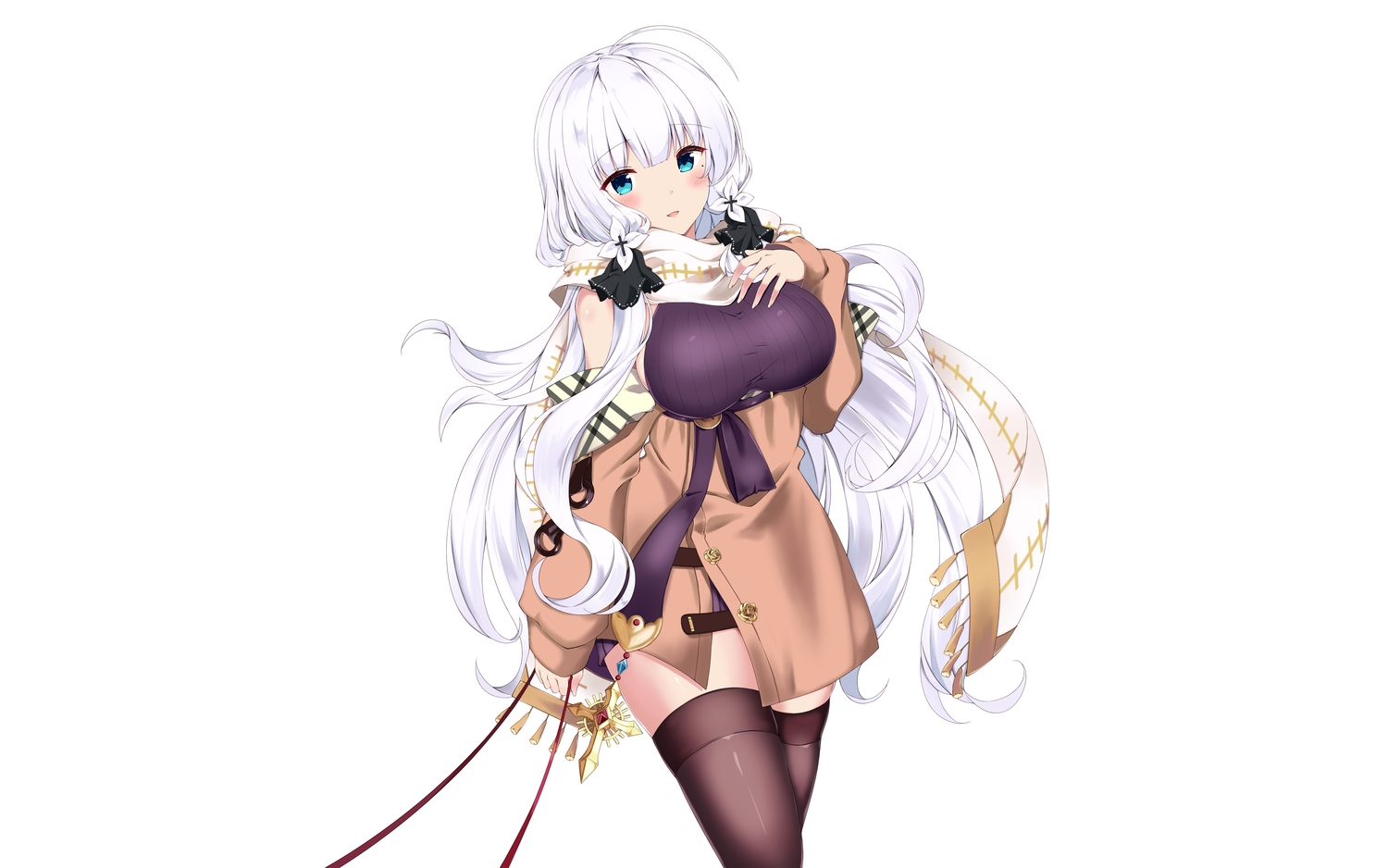 anthropomorphism, aqua_eyes, azur_lane, blush, breasts, cosplay, illustrious_(azur_lane), long_hair, mamizu, thighhighs, third-party_edit, twintails, white, white_hair