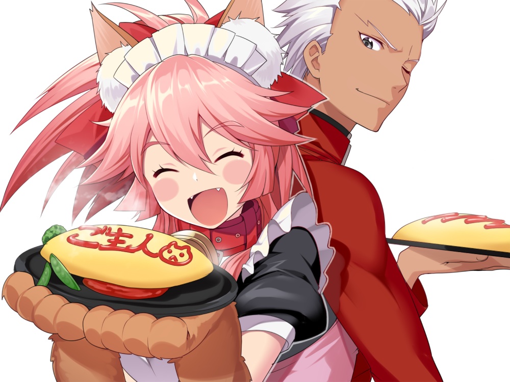 animal_ears, apron, archer, collar, dark_skin, fang, fate/grand_order, fate_(series)