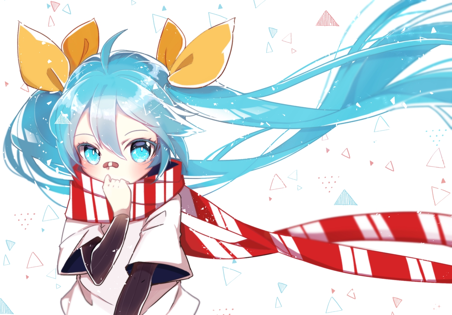 aqua_eyes, aqua_hair, bandaid, bow, chuuko_anpu, hatsune_miku, long_hair, scarf