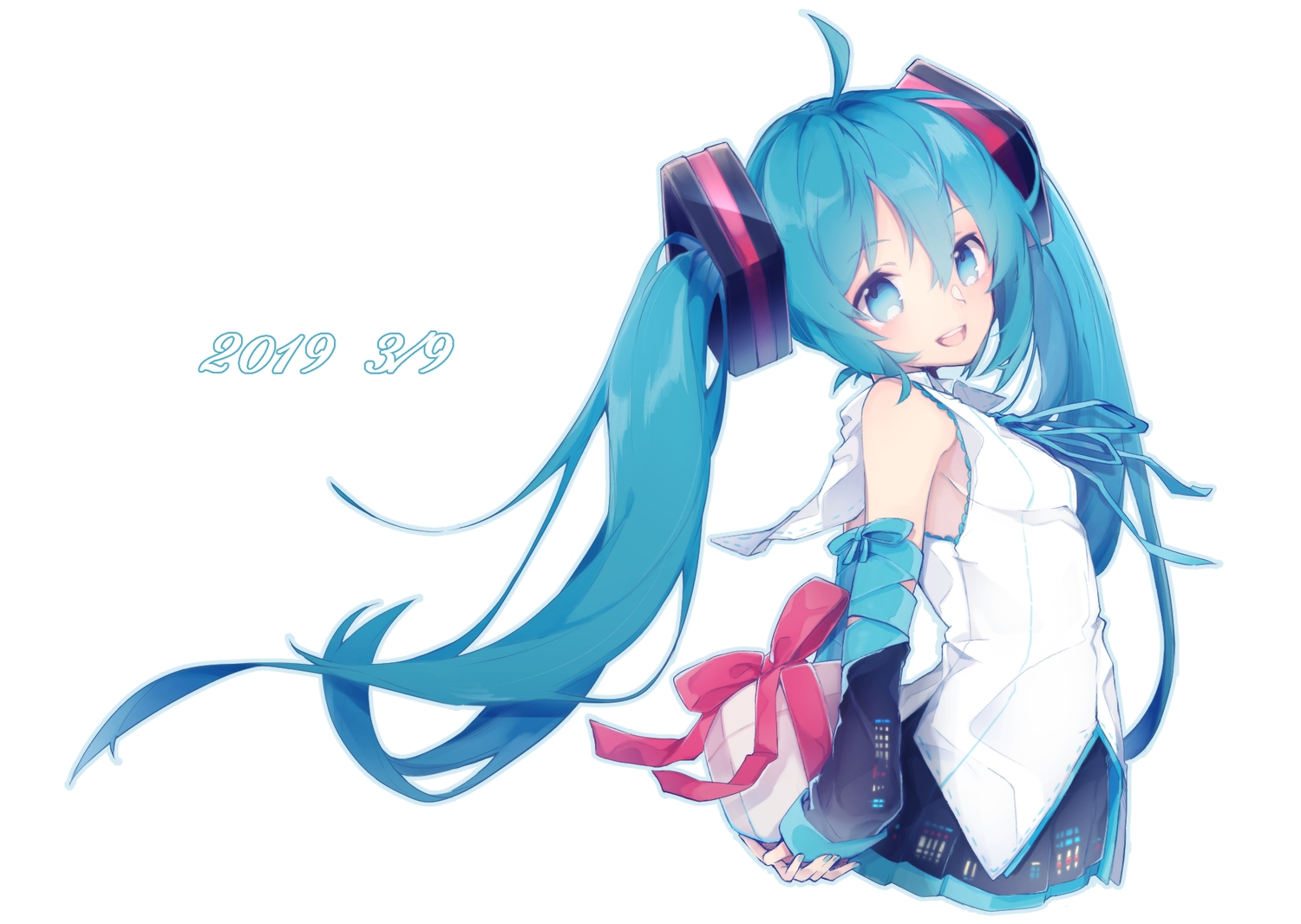 aqua_eyes, aqua_hair, bow, chuuko_anpu, hatsune_miku, long_hair, ribbons, skirt