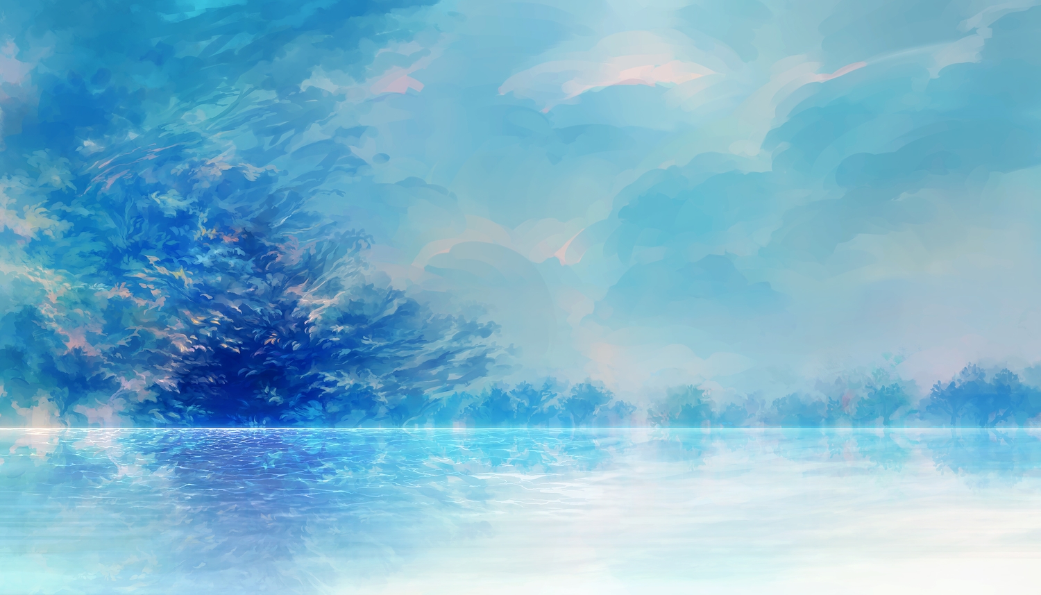 clouds, forest, heriki_(trkj), no_humans, original, polychromatic, reflection, scenic