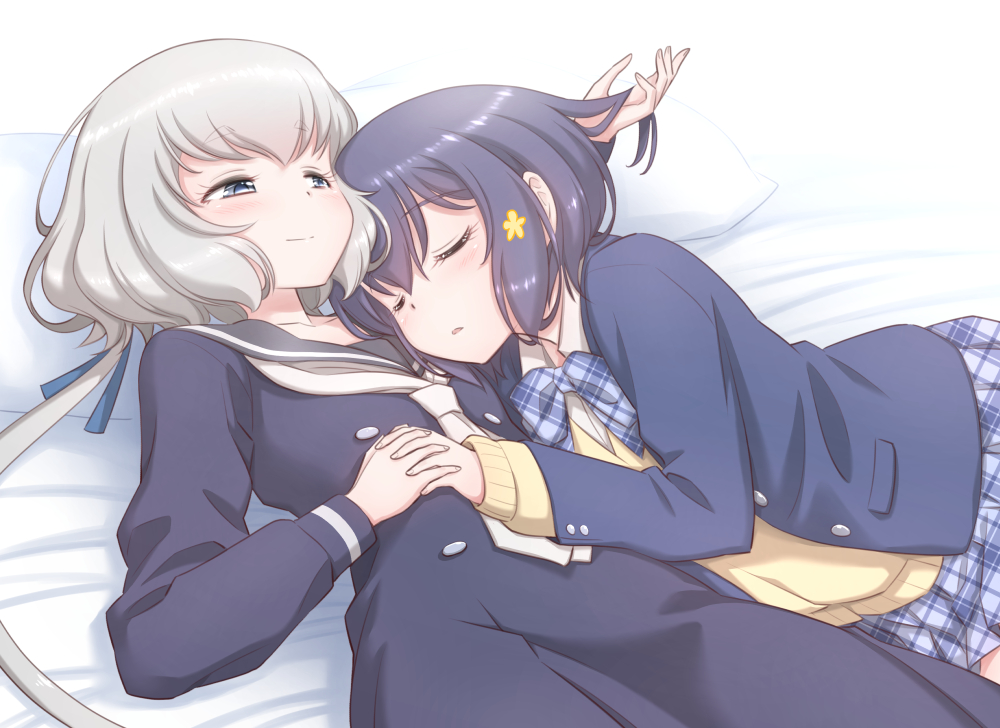 2girls, konno_junko, mizuno_ai, school_uniform, shoujo_ai, studiozombie, zombie_land_saga