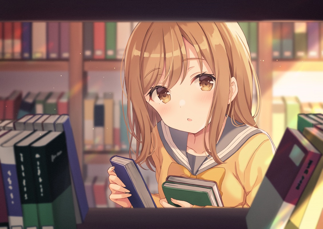 blush, book, bow, brown_eyes, brown_hair, kunikida_hanamaru, love_live!_school_idol_project, love_live!_sunshine!!, nagisa3710, school_uniform, short_hair