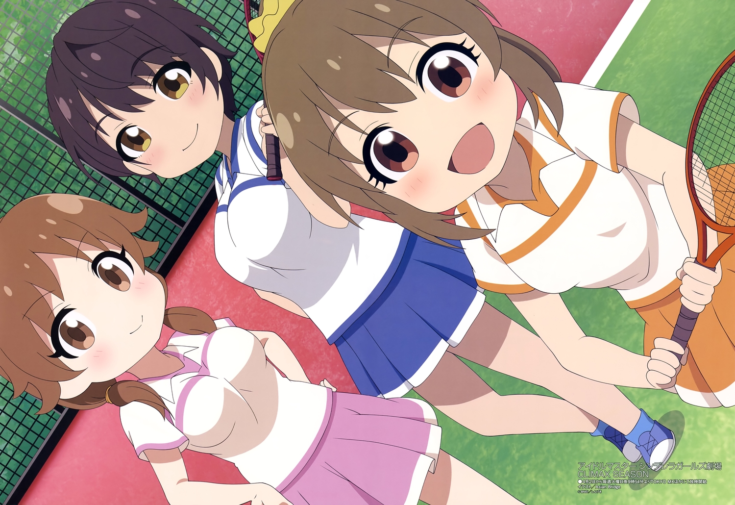 asian_bridge, black_hair, blush, breasts, brown_eyes, brown_hair, chibi, hori_yuuko