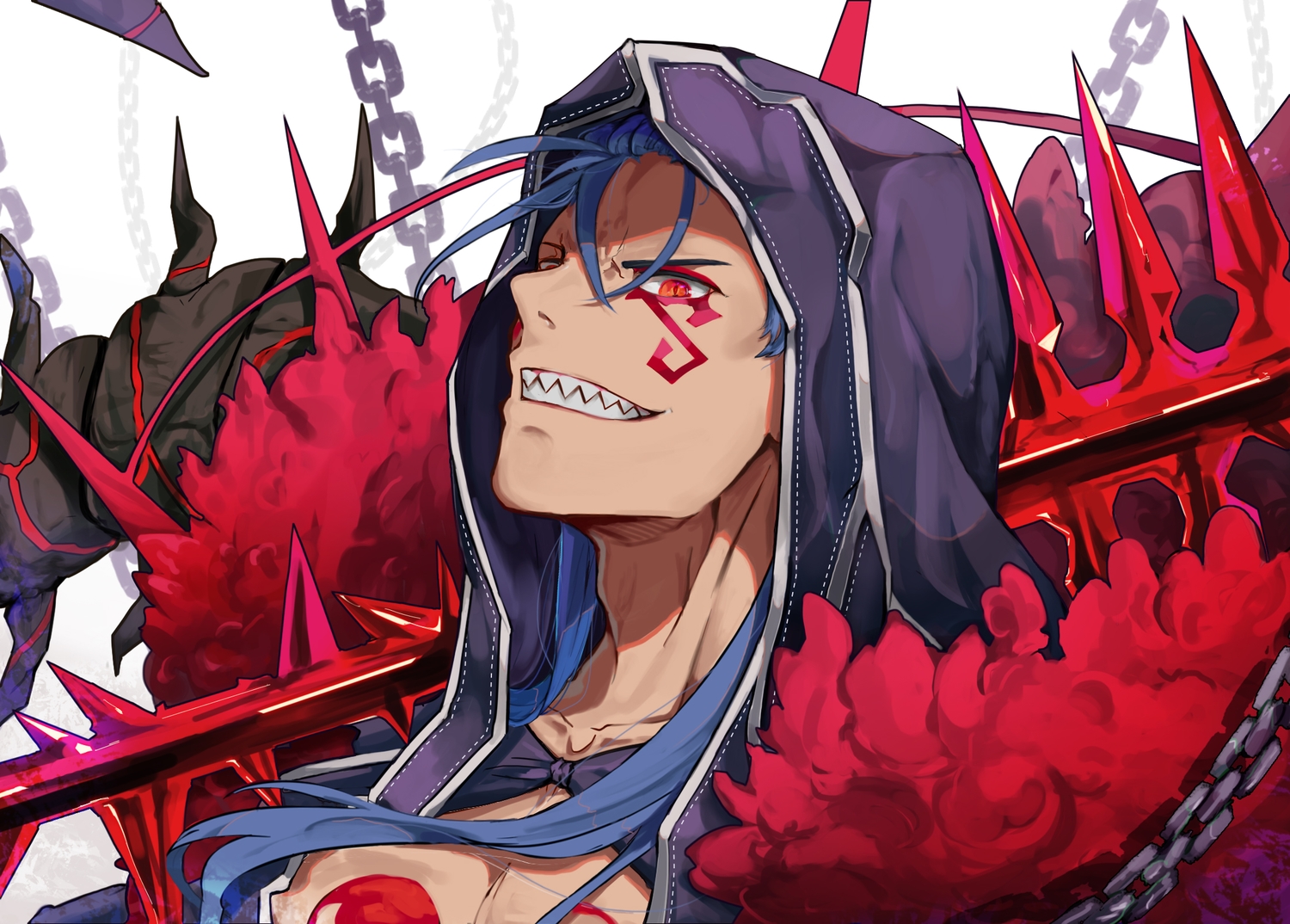 all_male, blue_hair, chain, close, cu_chulainn, cu_chulainn_alter_(fate/grand_order), dpea9, fate/grand_order