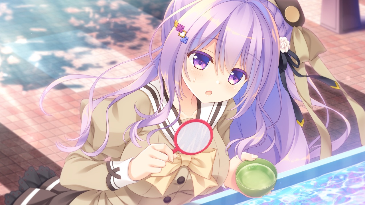 aliasing, ameto_yuki, blush, bow, braids, game_cg, long_hair, navel_(company)