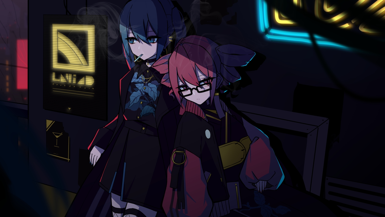 2girls, aie, cigarette, glasses, hatsune_miku, kasane_teto, smoking, utau
