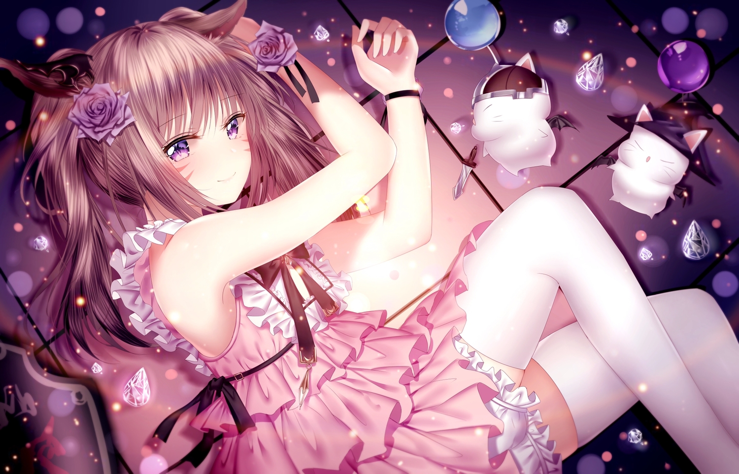 animal_ears, catgirl, dress, final_fantasy, final_fantasy_xiv, flowers, junpaku_karen, lolita_fashion