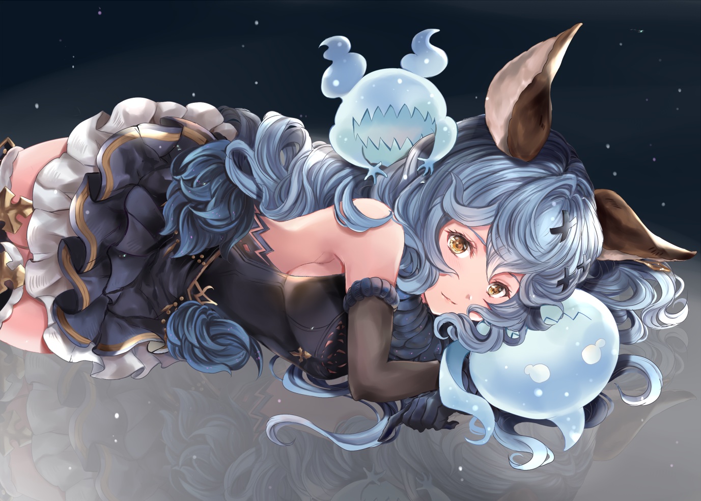 animal_ears, blue_hair, breasts, dress, elbow_gloves, ferri_(granblue_fantasy), gloves, granblue_fantasy