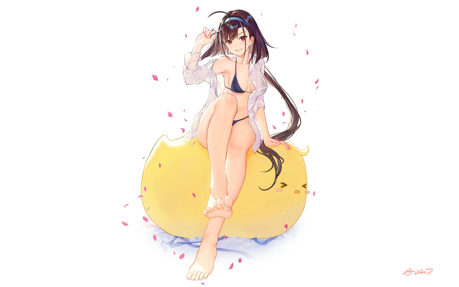 anthropomorphism, atdan, azur_lane, barefoot, bikini, brown_hair, headband, independence_(azur_lane)