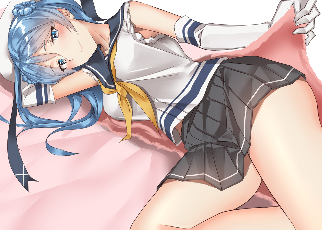 anthropomorphism, aqua_eyes, aqua_hair, blush, elbow_gloves, gloves, jpeg_artifacts, kantai_collection